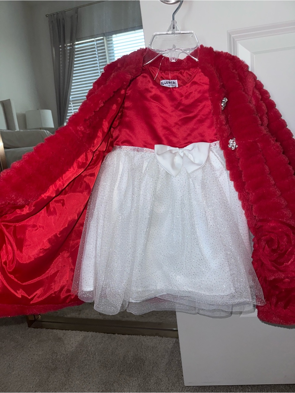 Glam Girls' Red Faux Fur Rose Coat and Elegant Dress Holiday Jacket Set